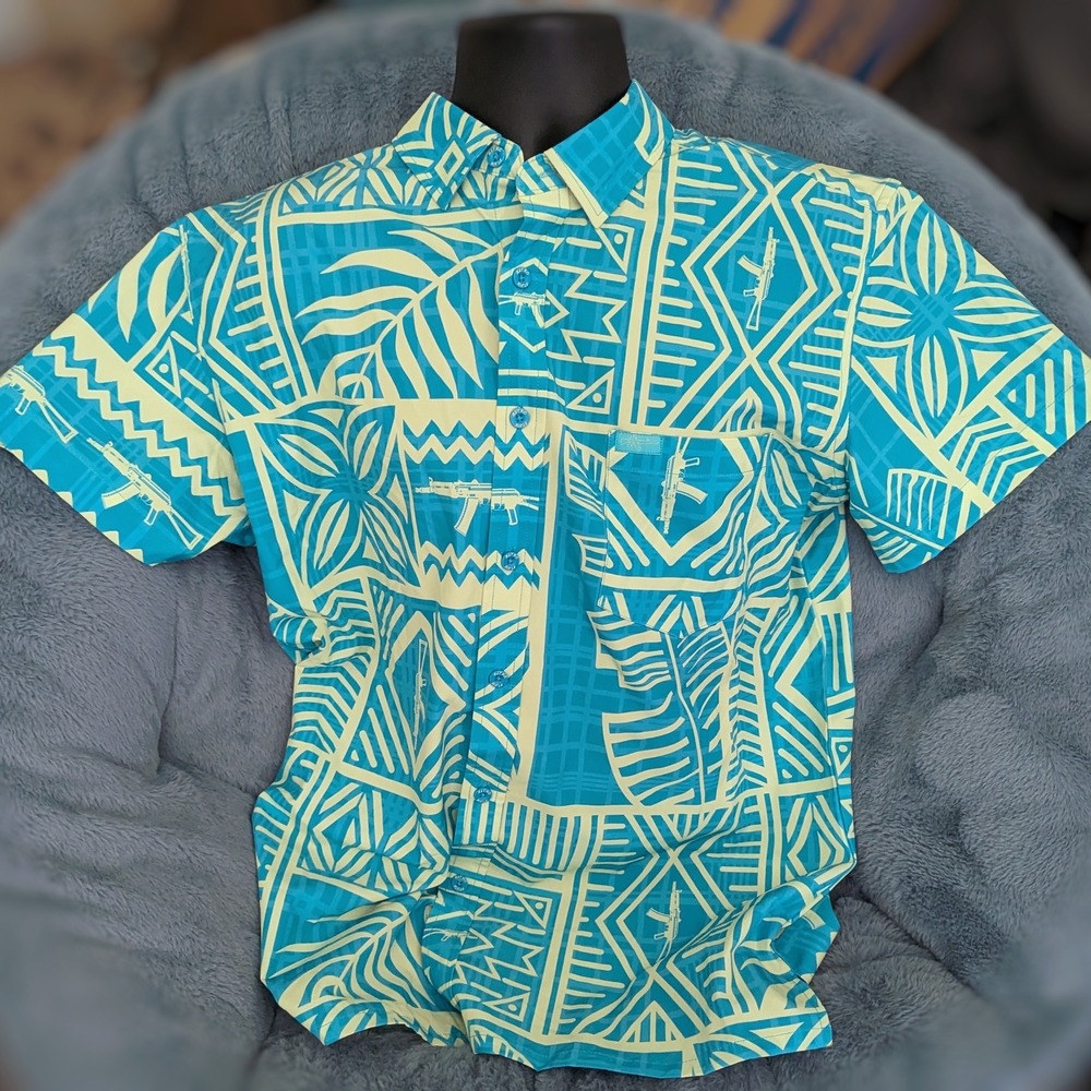 Blue and Yellow Geometric Men's Shirt
